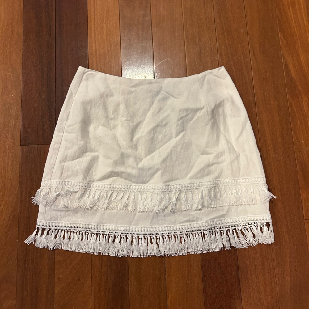 Lulus White Mini Skirt With Fringe | Color: White | Size: S